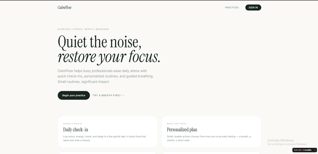 Calm Flow – Stress Management App