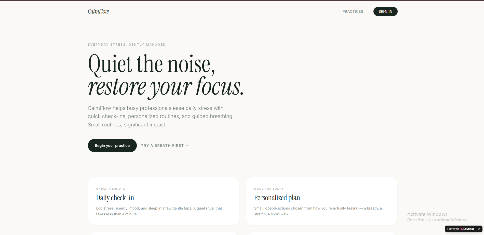 Calm Flow – Stress Management App